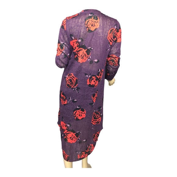 G by Giuliana Women’s Printed Slub Knit Blackberry Floral Duster / Cardigan. - Picture 3 of 5